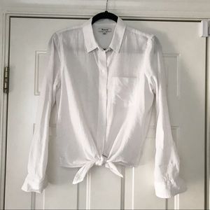 Madewell White Button Down Tie Front Top, Size Medium